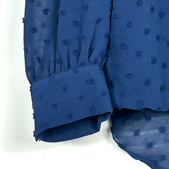 Beacon Apparel Blouse Womens 1X Navy Blue Swiss Dot Faux Wrap Long Sleeve - Picture 6 of 12